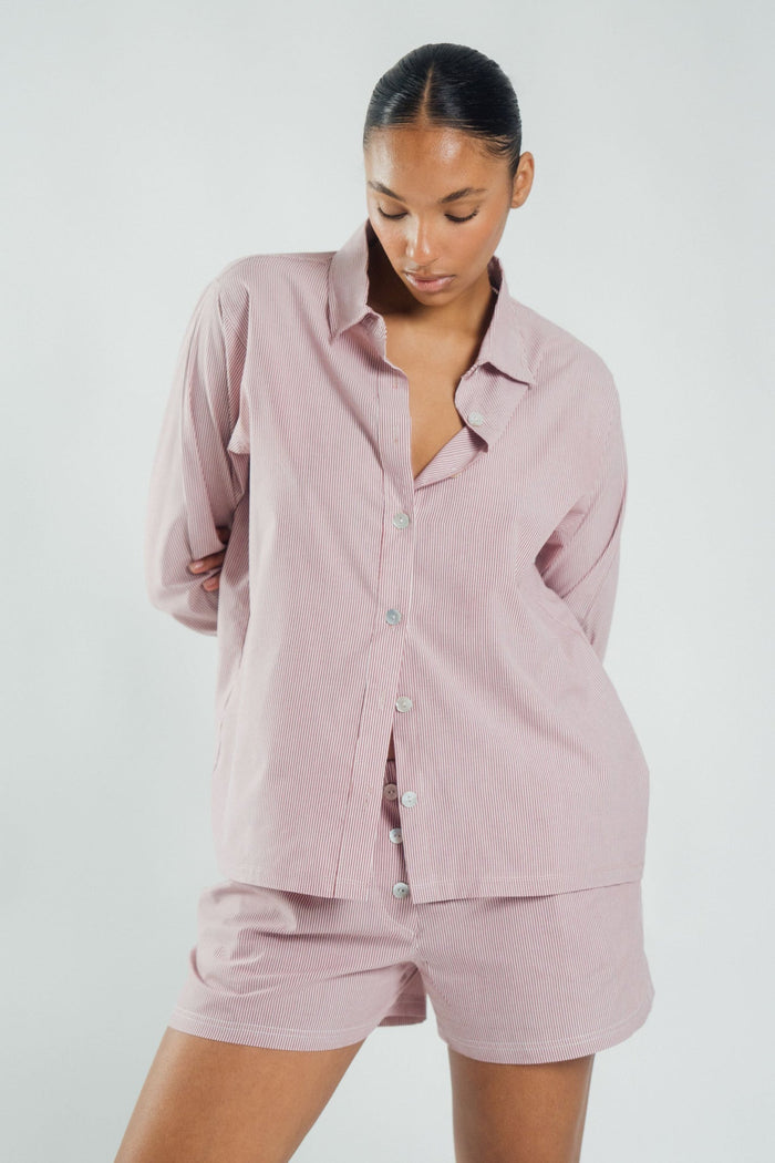 Wildflo Studio - Poplin Shirt Burgundy Pinstripe -