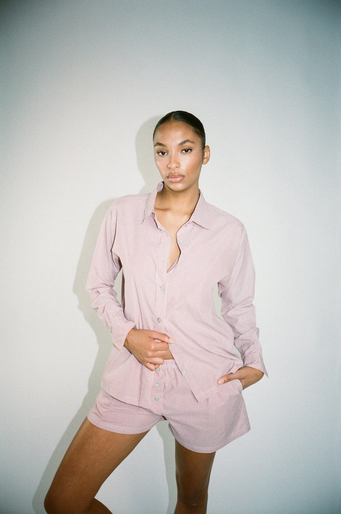 Wildflo Studio - Poplin Shirt Burgundy Pinstripe -