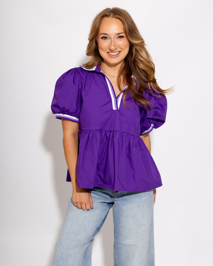 Preppy Puff Sleeve Peplum Top