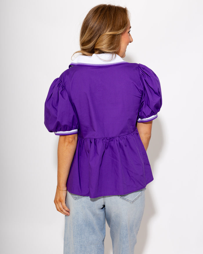 Preppy Puff Sleeve Peplum Top