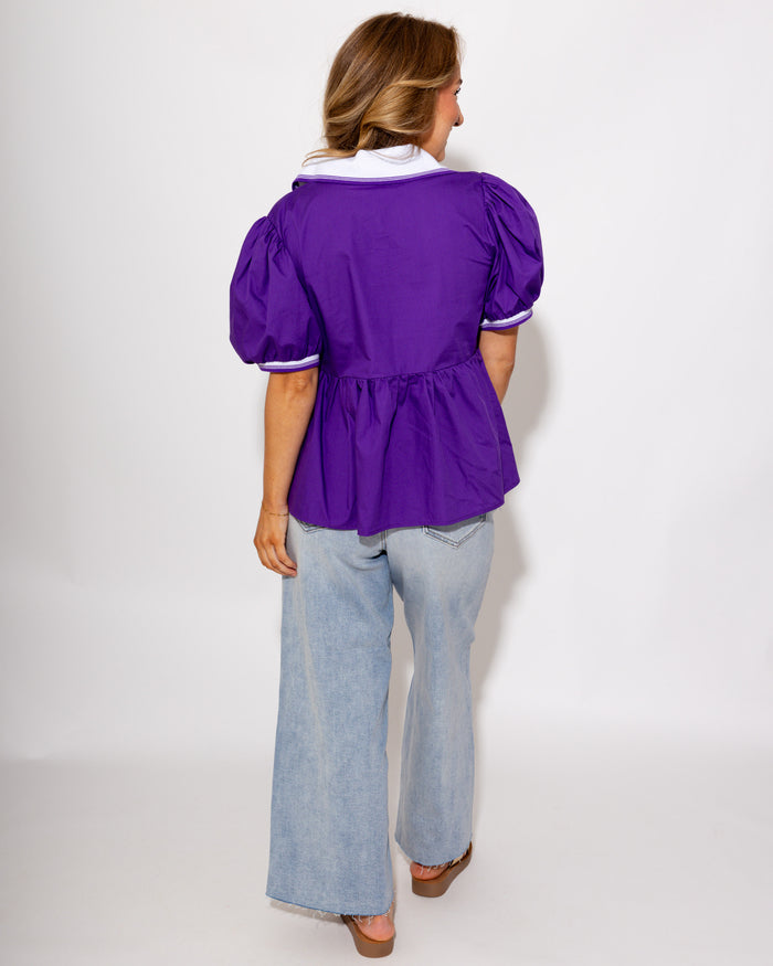 Preppy Puff Sleeve Peplum Top