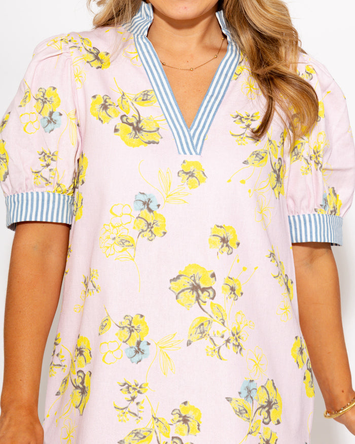 Pretty Petals Contrast Trim Dress