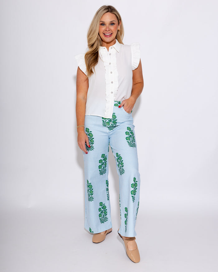 Pretty & Polished Ruffle Front Top in Off White