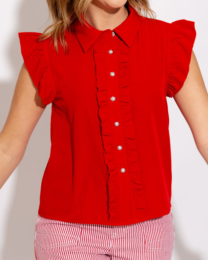 Pretty & Polished Ruffle Front Top in Red