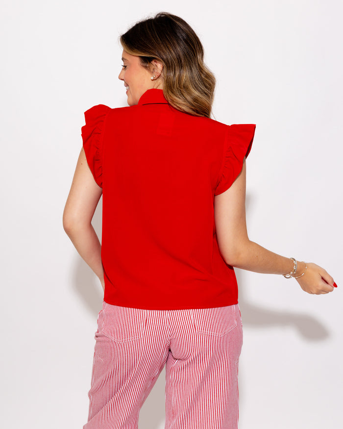 Pretty & Polished Ruffle Front Top in Red