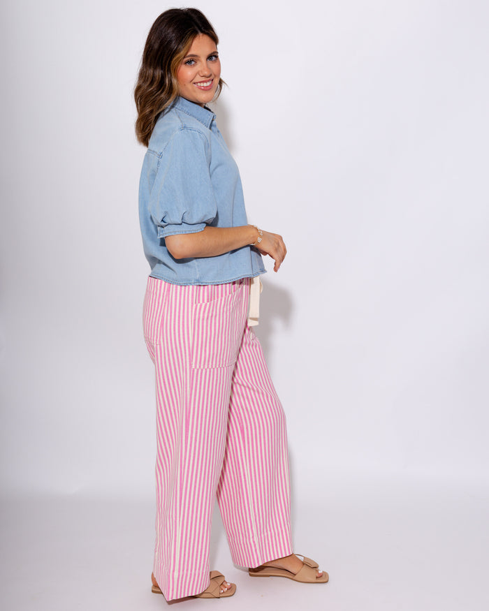 Puff Short Sleeve Denim Top