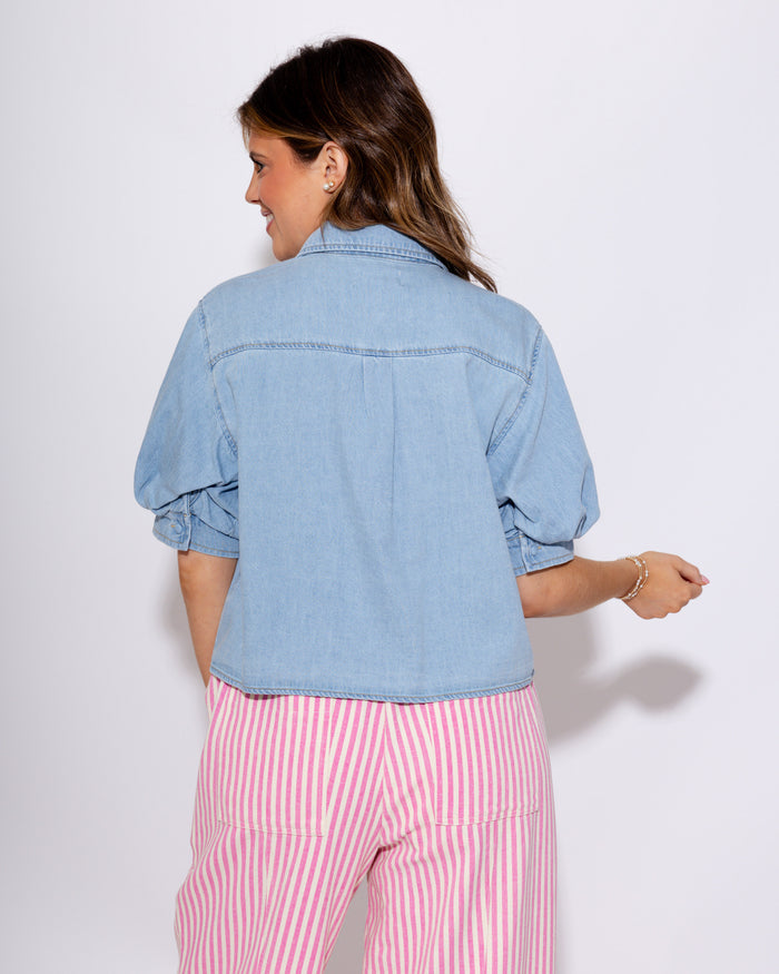Puff Short Sleeve Denim Top