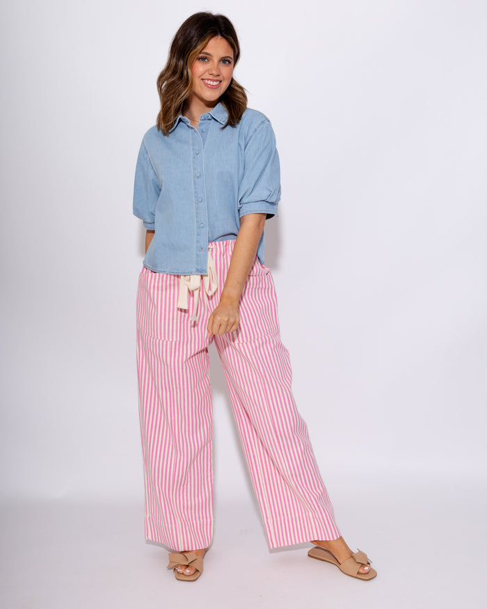Puff Short Sleeve Denim Top