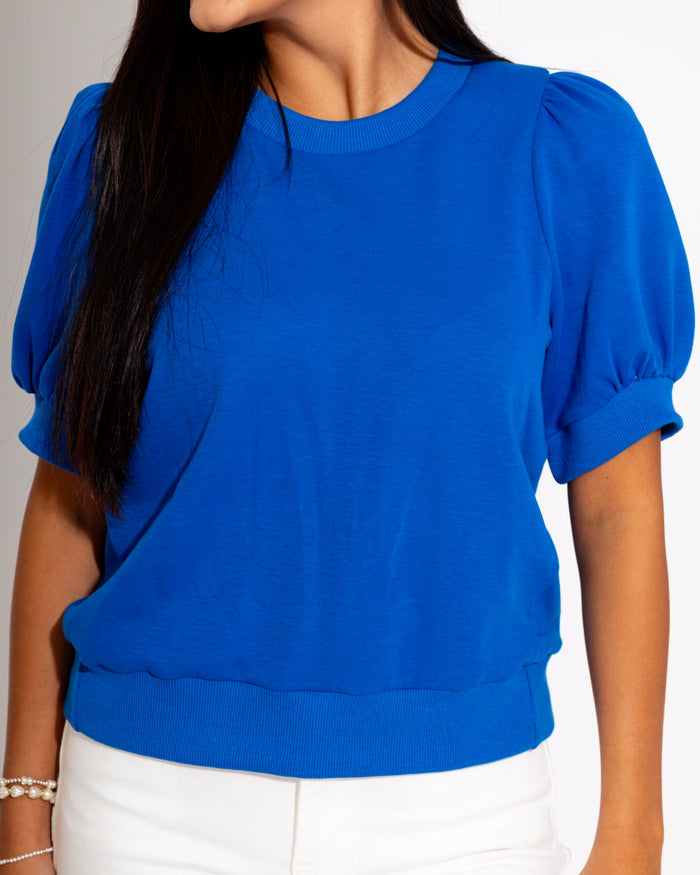 Puff Sleeve Pullover Top in Blue