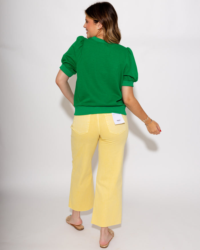 Puff Sleeve Pullover Top in Green