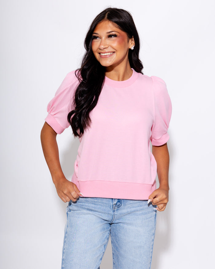 Puff Sleeve Pullover Top in Pink