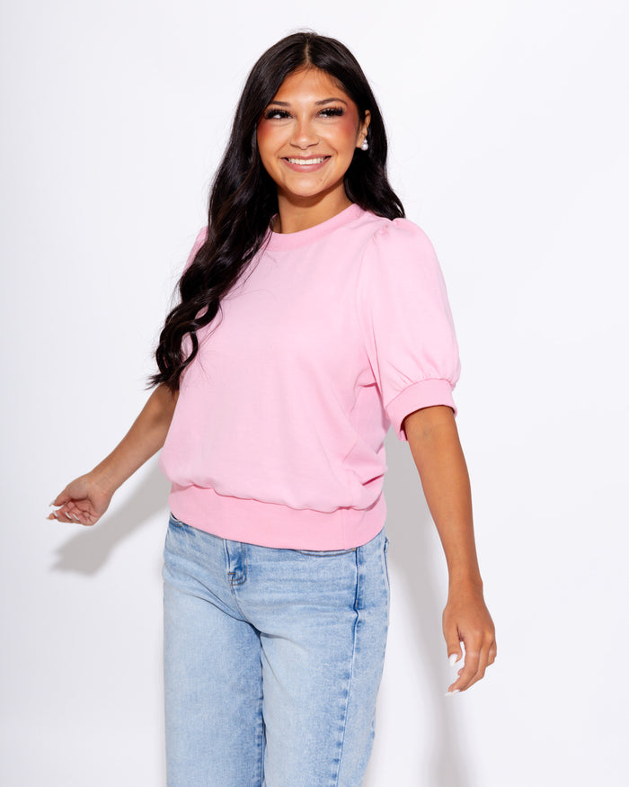 Puff Sleeve Pullover Top in Pink