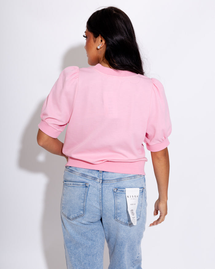 Puff Sleeve Pullover Top in Pink