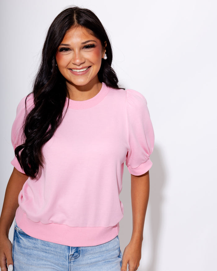 Puff Sleeve Pullover Top in Pink