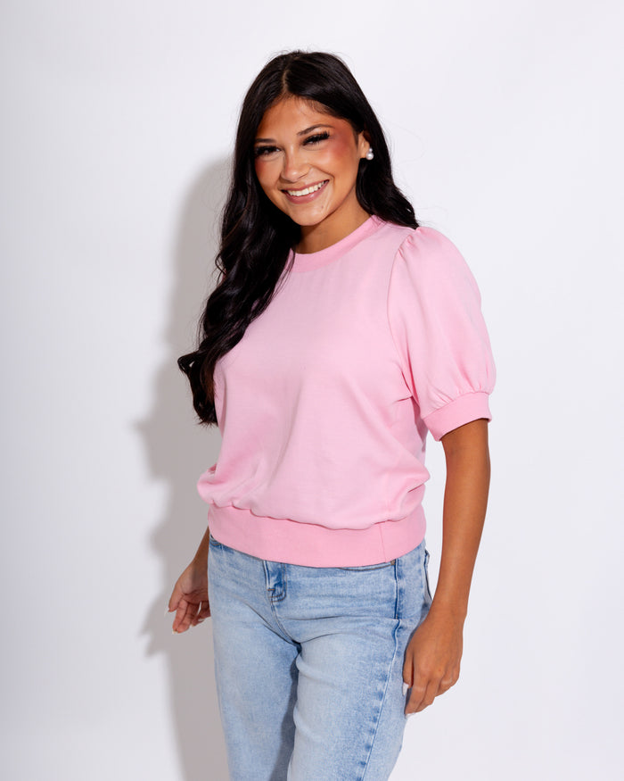 Puff Sleeve Pullover Top in Pink