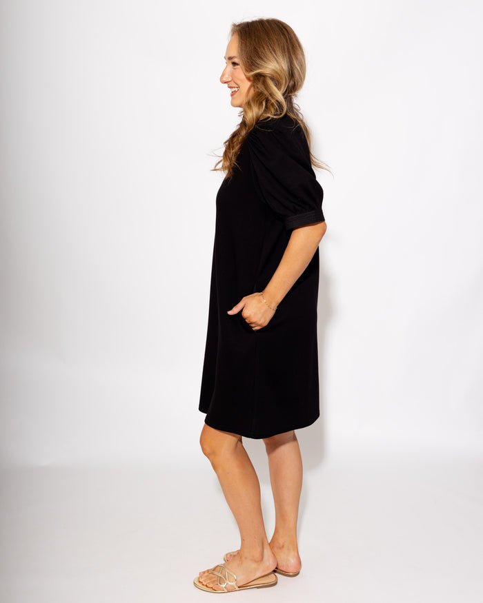 Puff Sleeve Shift Dress in Black