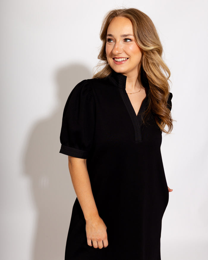 Puff Sleeve Shift Dress in Black