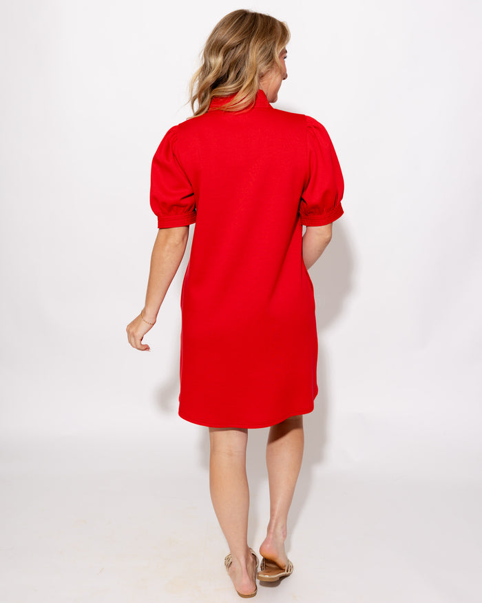 Puff Sleeve Shift Dress in Red