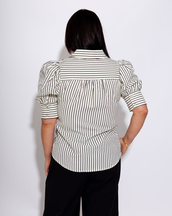 Puff Sleeve Striped Top in Black