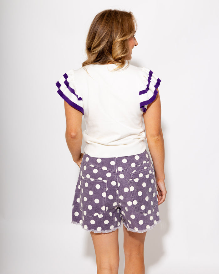 Purple Polka Dot Tie Front Shorts