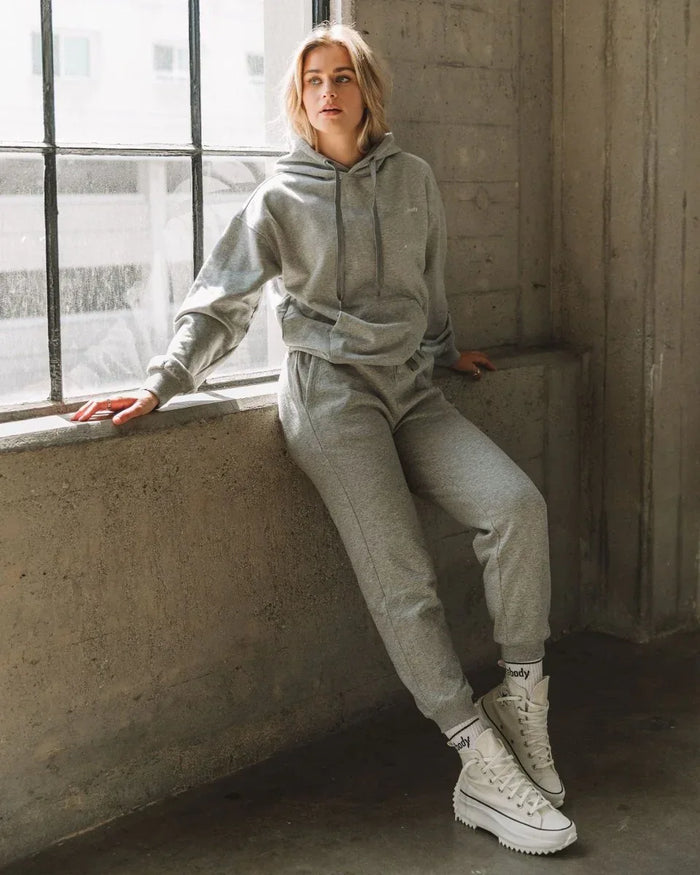 Rebody French Terry Sweatpants for Women - 7/8 Inseam, Baggy Fit, Pockets, Drawstring - Allen-Fitness