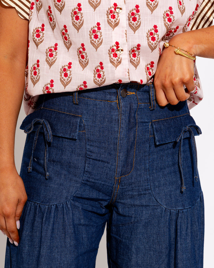 Relaxed Fit Cinched Denim Pants