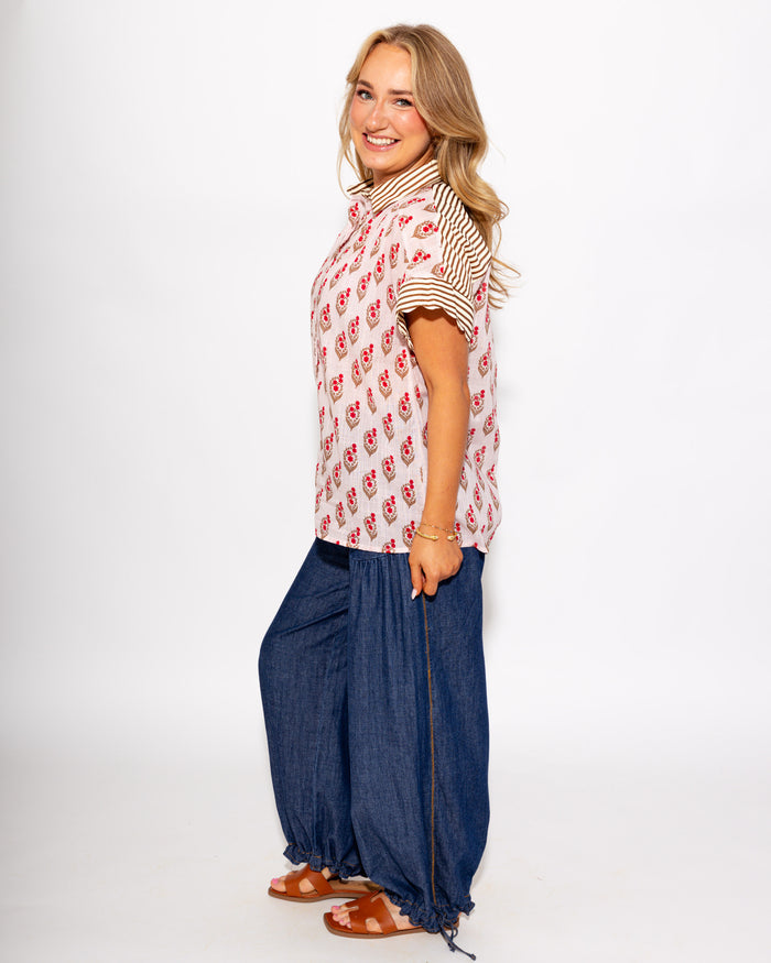 Relaxed Fit Cinched Denim Pants