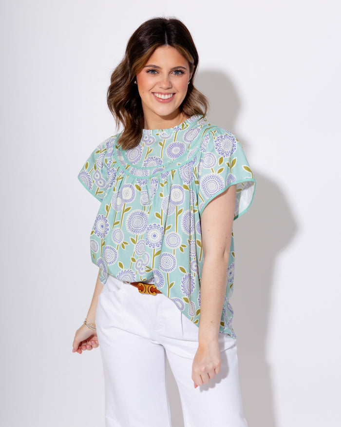 Retro Floral Smocked Top in Mint