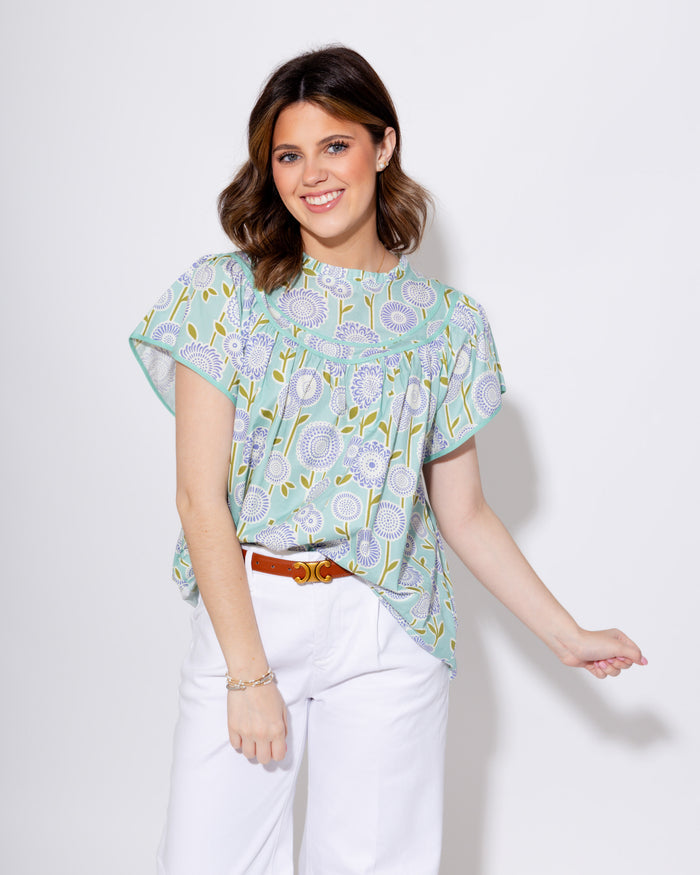 Retro Floral Smocked Top in Mint