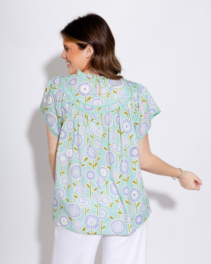 Retro Floral Smocked Top in Mint