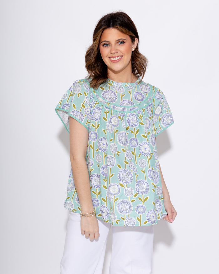 Retro Floral Smocked Top in Mint