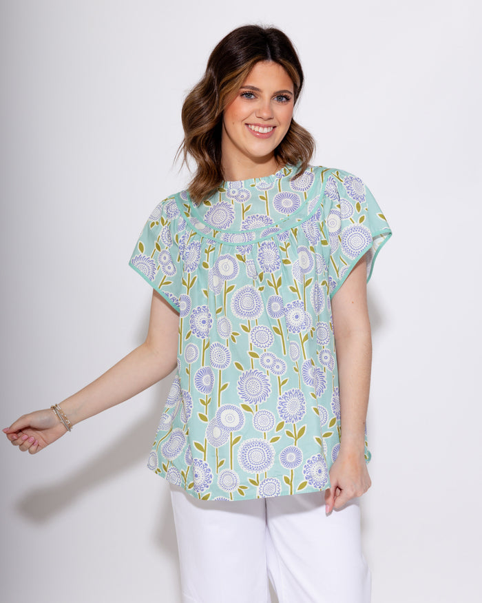 Retro Floral Smocked Top in Mint