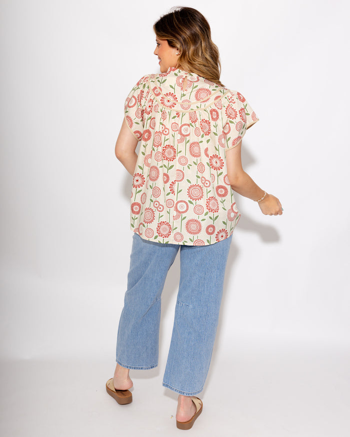 Retro Floral Smocked Top in Natural