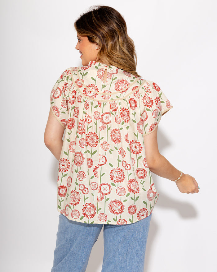 Retro Floral Smocked Top in Natural