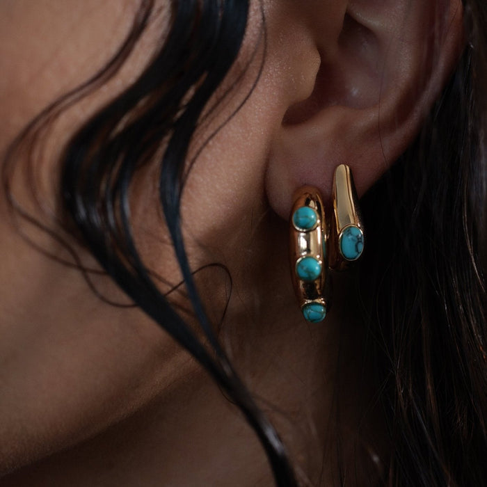 Leeada - Reve Gem Hoops - Turquoise/Gold -