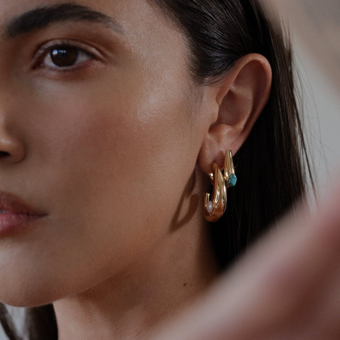 Leeada - Reve Gem Hoops - Turquoise/Gold -