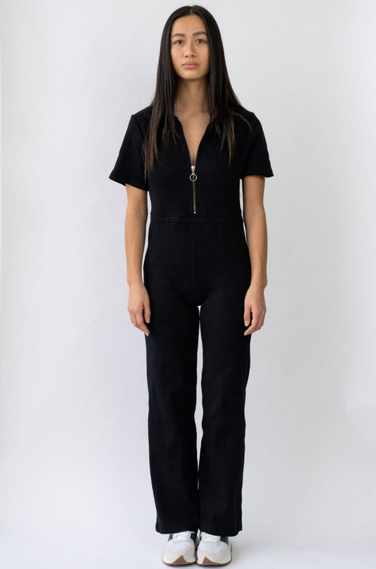 Wildflo Studio - Ribbed Polo Jumpsuit Jet -
