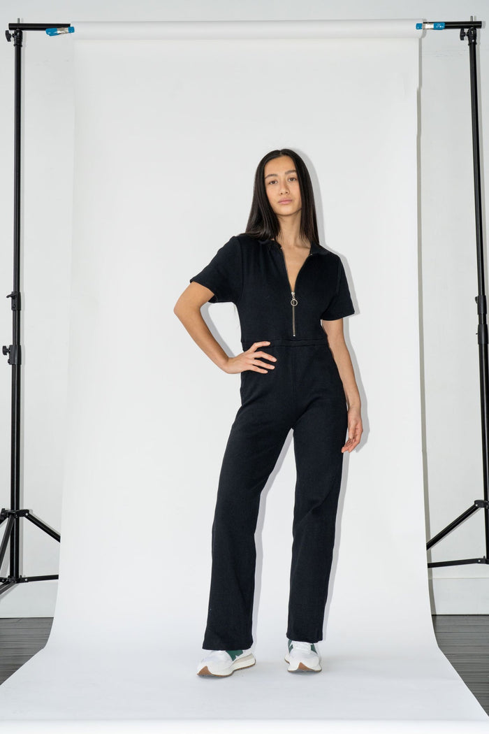 Wildflo Studio - Ribbed Polo Jumpsuit Jet -