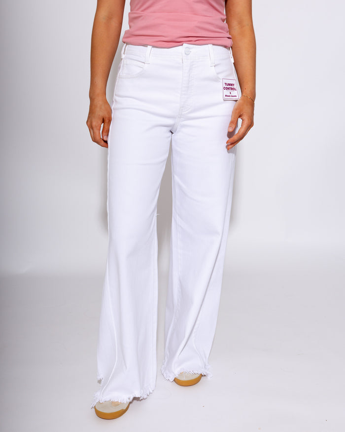 Risen | High Rise Palazzo With Frayed Hem (Tummy Control)