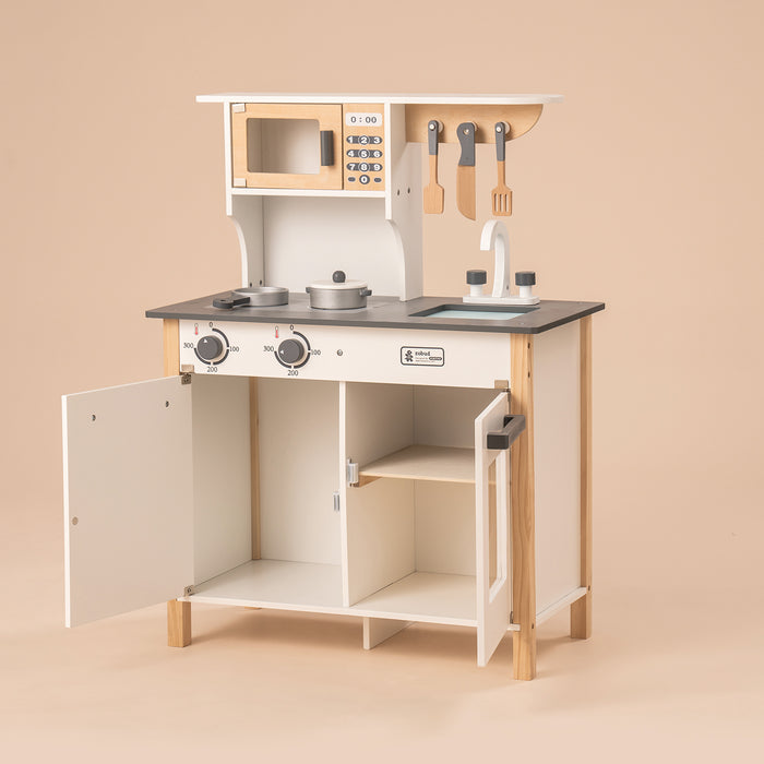 Robud, Wooden Kids Play Kitchen Playset, WG01, wooden play kitchen set, side angle