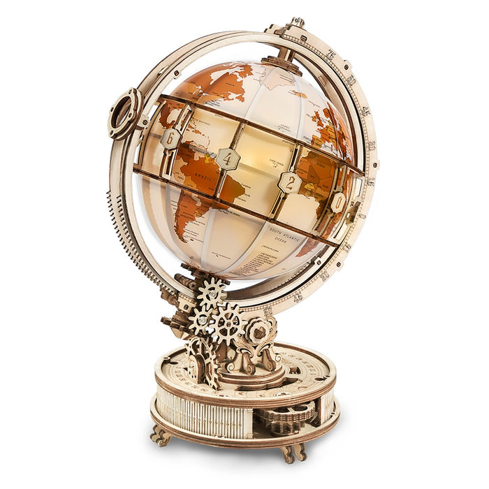 ROKR, Luminous Globe, ST003, 3D wooden globe puzzle, front view