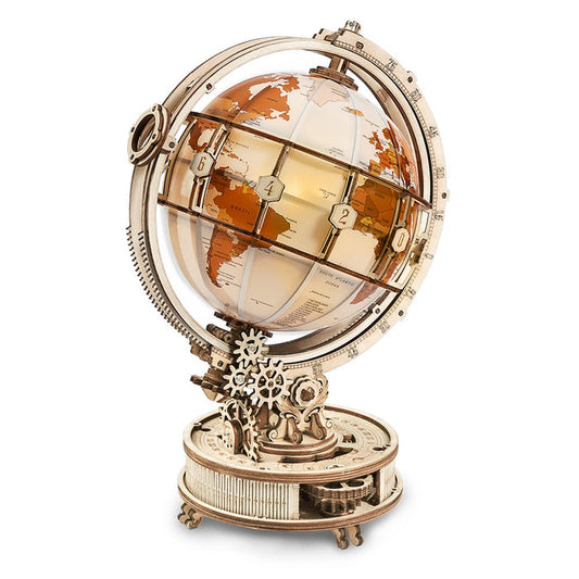 ROKR, Luminous Globe, ST003, 3D wooden globe puzzle, front view