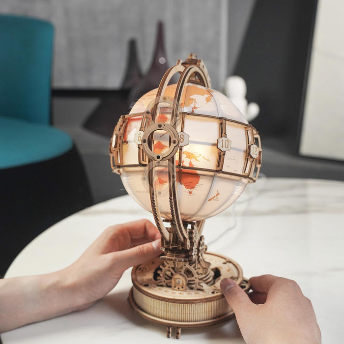 ROKR, Luminous Globe, ST003, 3D wooden globe puzzle, detail close-up