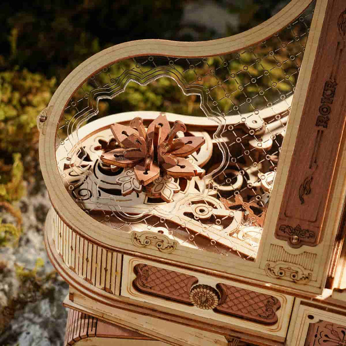 ROKR, Magic Piano Mechanical Music Box, AMK81, 3D wooden music box puzzle, detail close-up