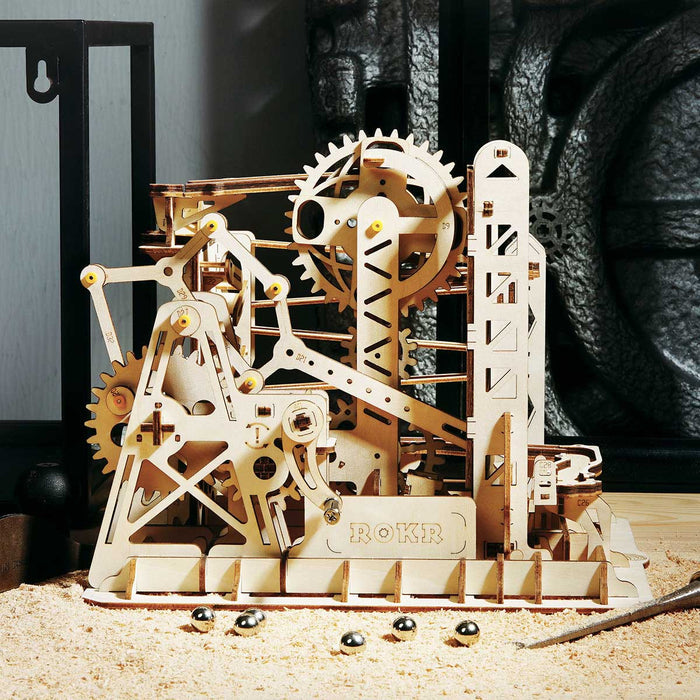 ROKR, Marble Explorer Swingback Wall Marble Run, LG503, 3D marble run puzzle, side angle