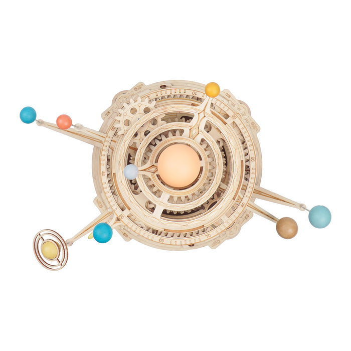 ROKR, Mechanical Orrery, ST001, 3D wooden orrery puzzle, three-quarter angle
