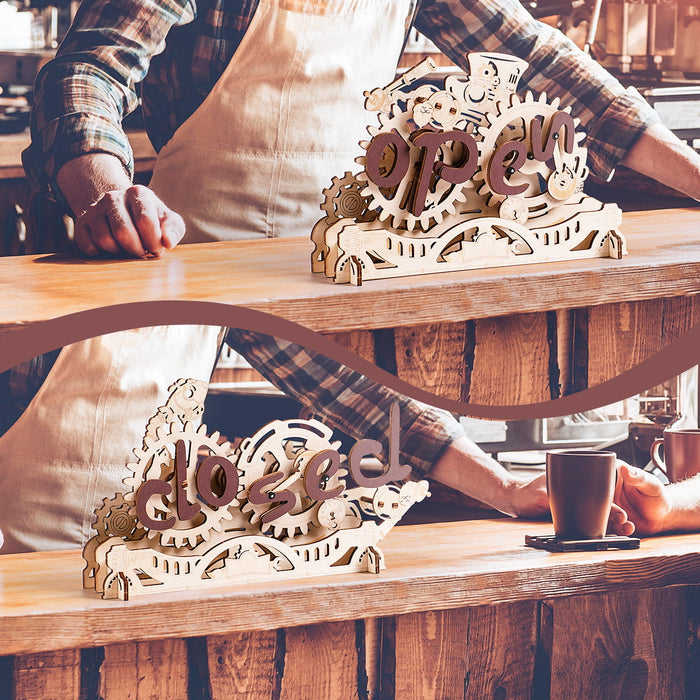 ROKR, Open Closed Sign, LK506, 3D wooden open closed sign puzzle, detail close-up
