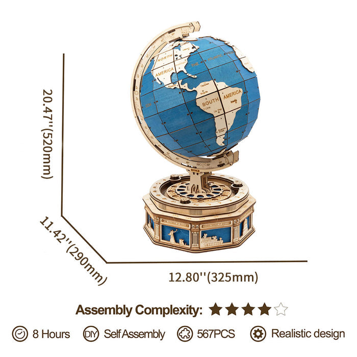 ROKR, The Globe, ST002, 3D wooden globe puzzle, top-down view