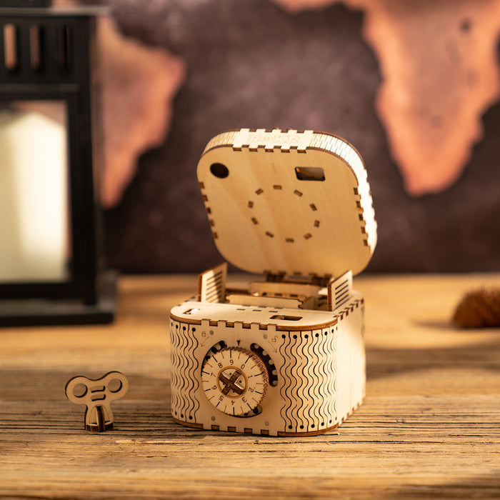 ROKR, Treasure Box Mechanical Gears, LK502, 3D wooden treasure box puzzle, side angle