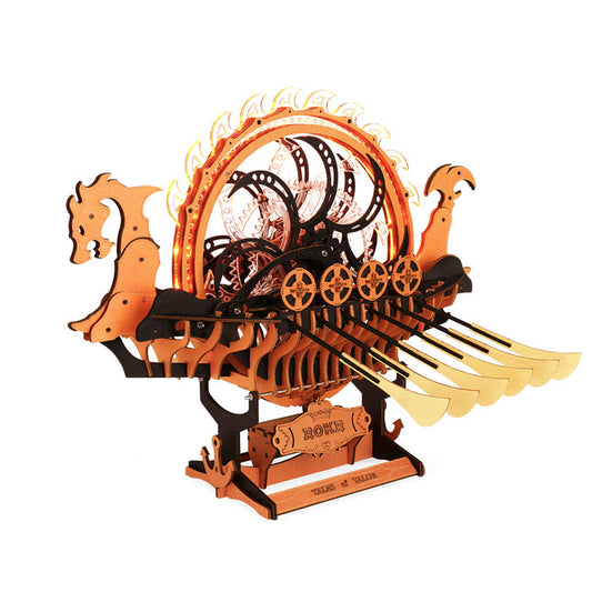ROKR, Viking Dragon Ship, LK802, 3D wooden ship model puzzle, front view